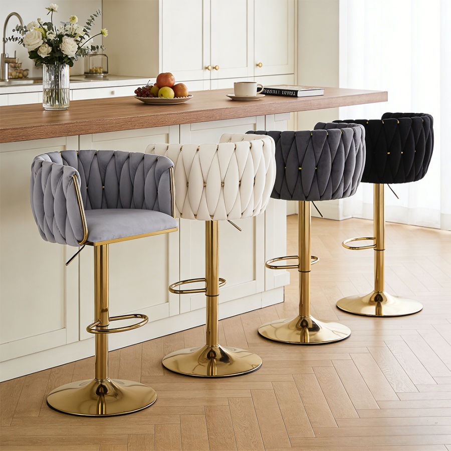 Swivel velvet gold frame bar stool